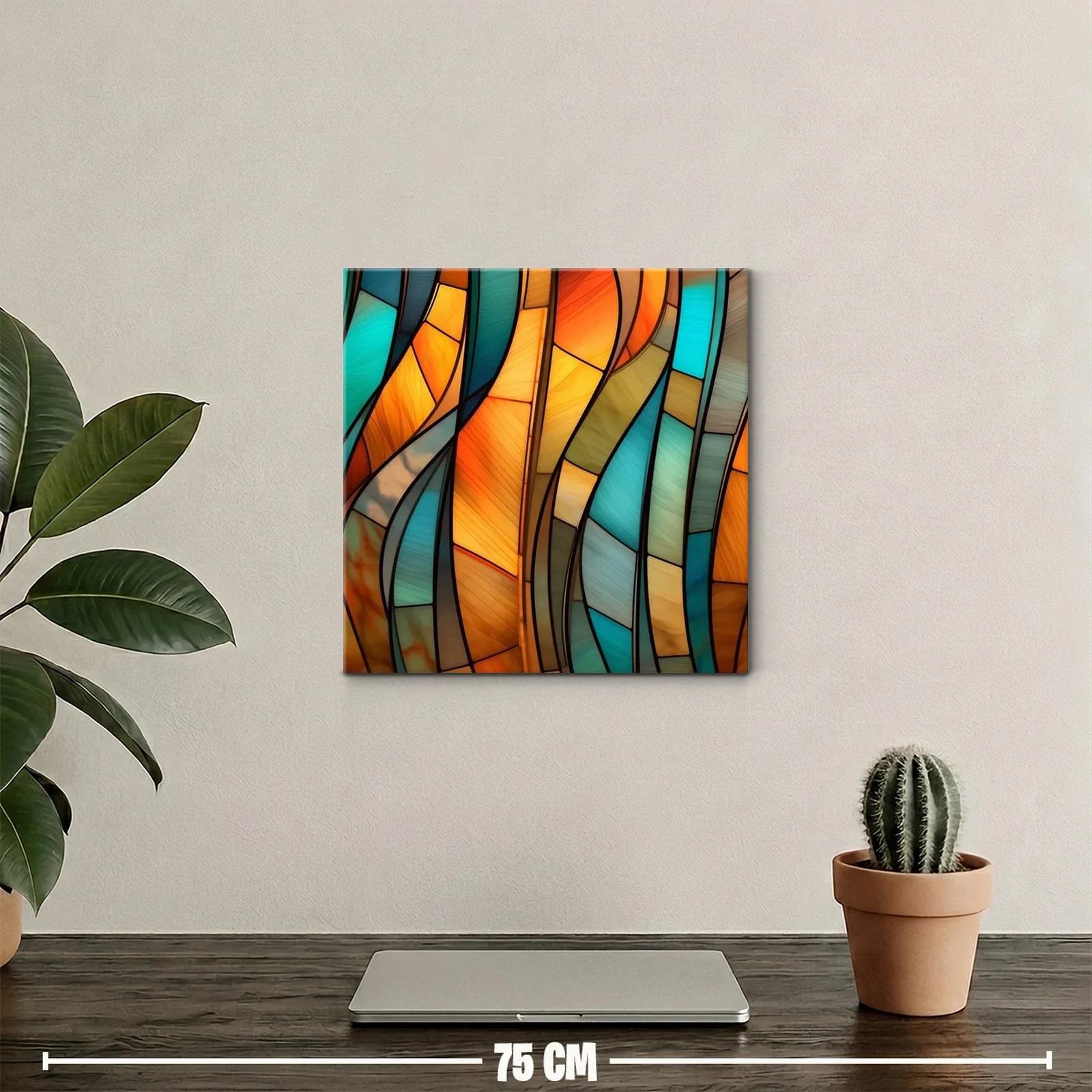 Cuadro abstracto con tonos cálidos y fríos entrelazados — miniatura 2