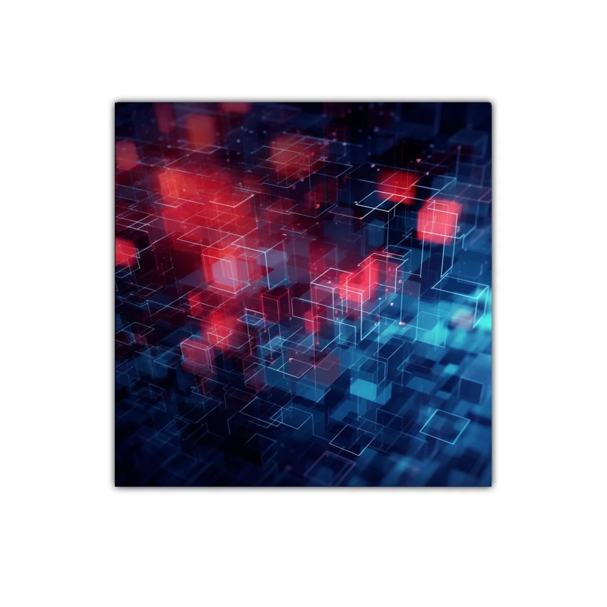 Composición abstracta con cubos brillantes rojos y azules