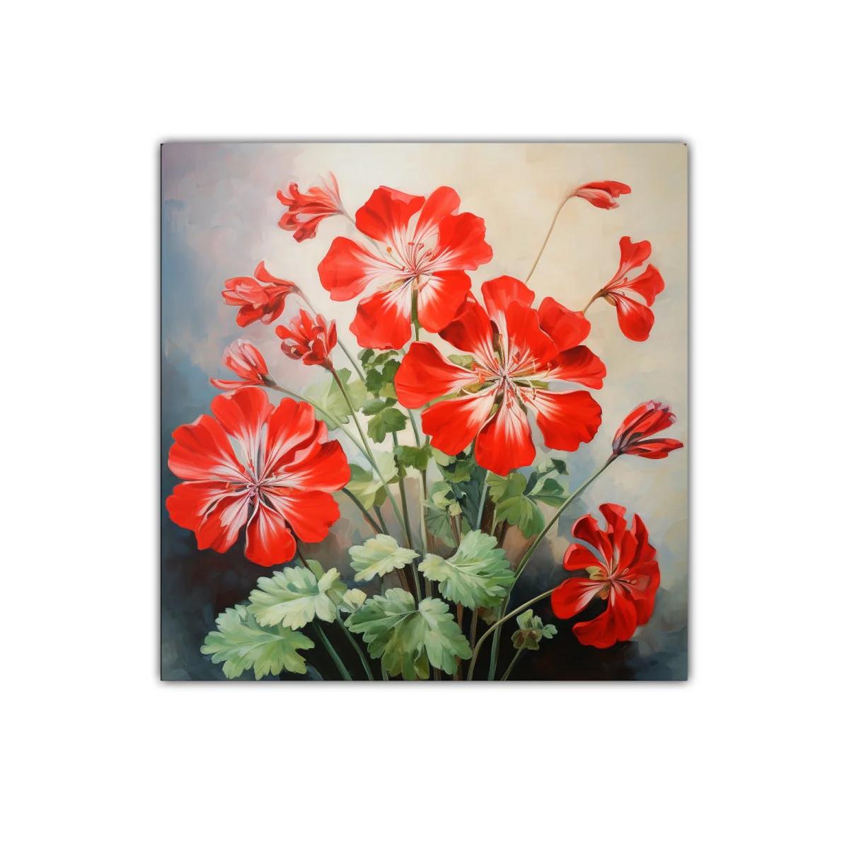 Cuadro decorativo con vibrantes flores rojas y hojas verdes — imagen principal