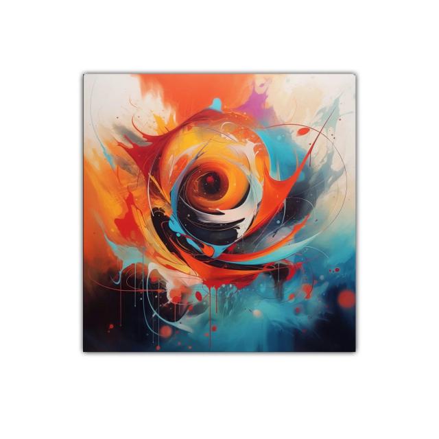 Cuadro abstracto vibrante con explosión de colores cálidos y fríos
