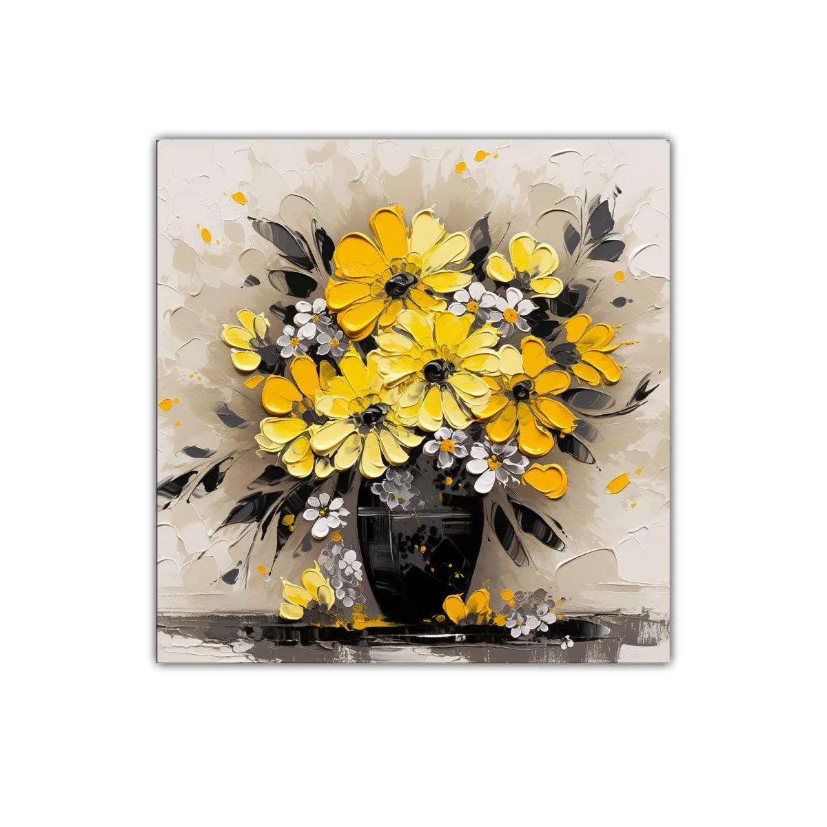 Cuadro con ramo de flores amarillas sobre fondo neutro — imagen principal