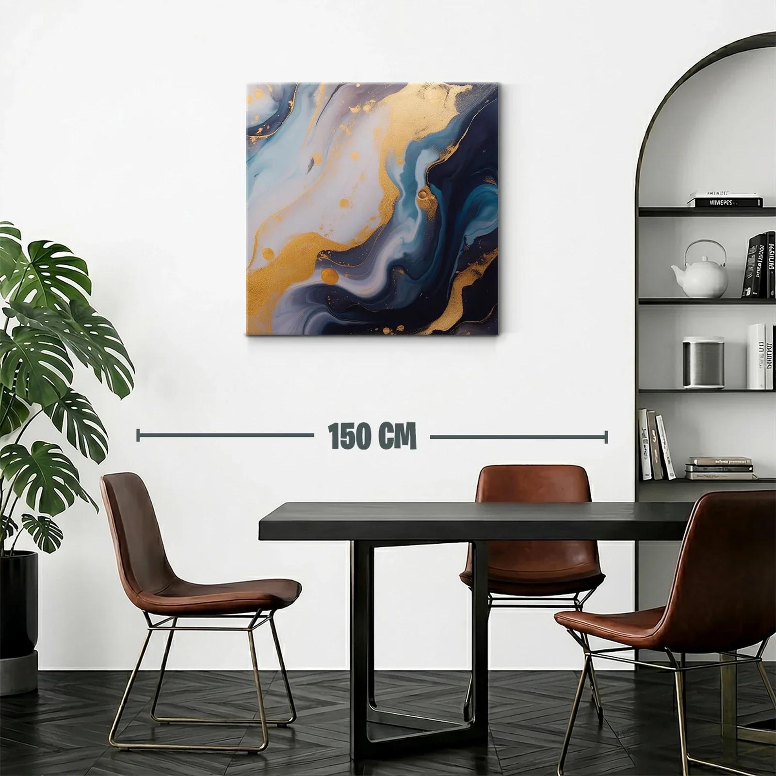 Cuadro abstracto con tonos azules y dorados luminosos — miniatura 2