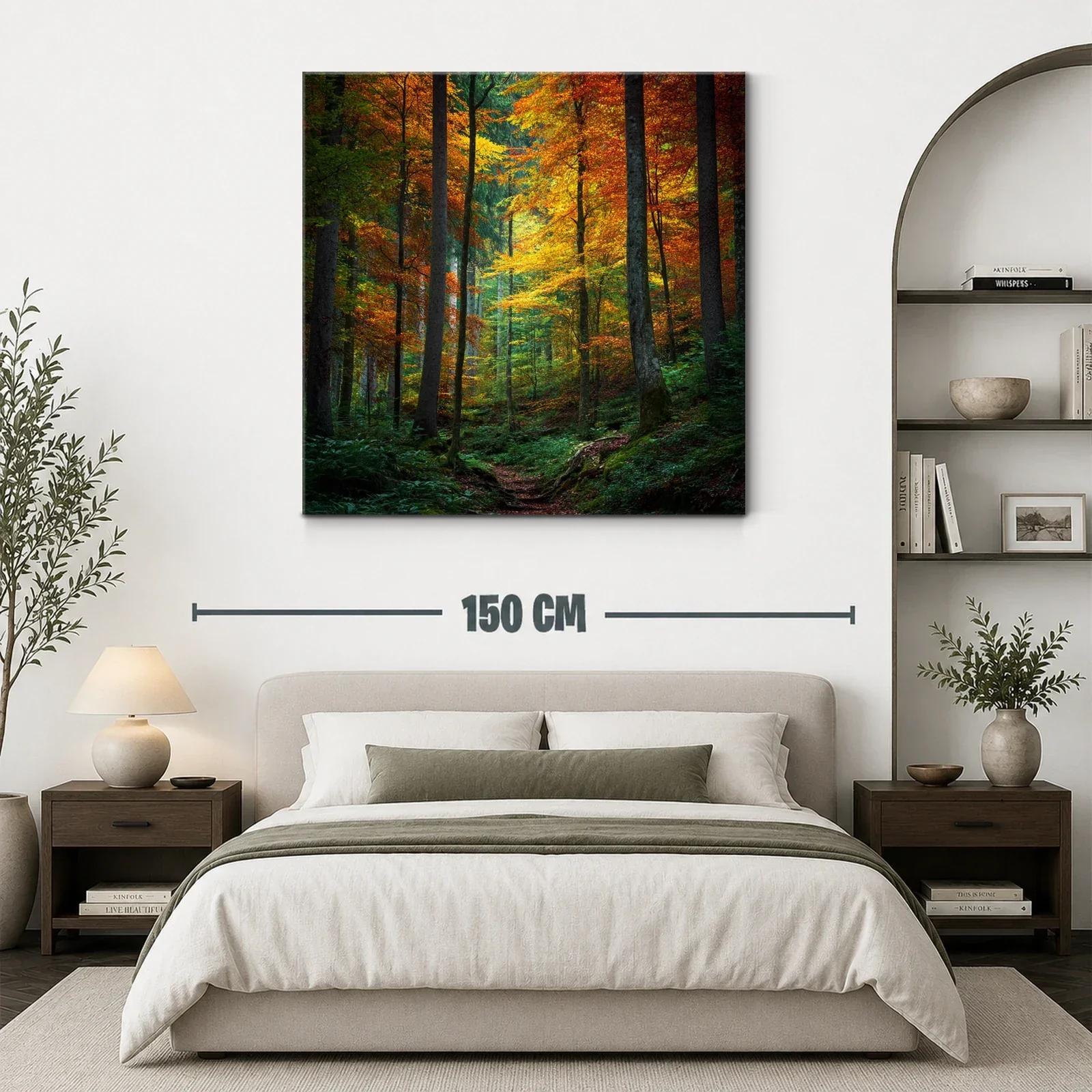 Bosque otoñal con vibrantes hojas anaranjadas y verdes — miniatura 3