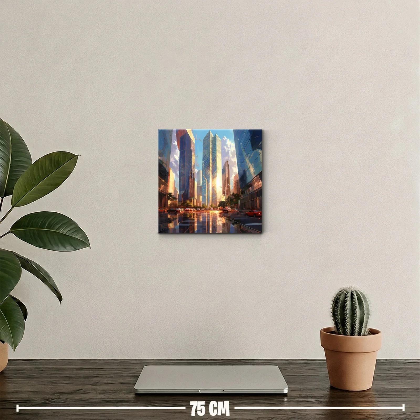 Atardecer urbano reflejado en rascacielos dorados — miniatura 2