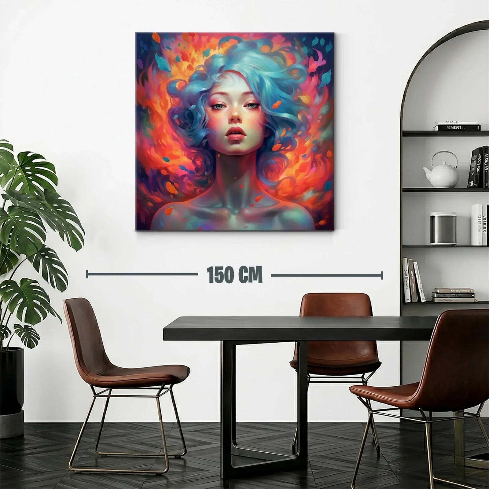 Retrato femenino con cabello azul y llamas vibrantes — miniatura 2