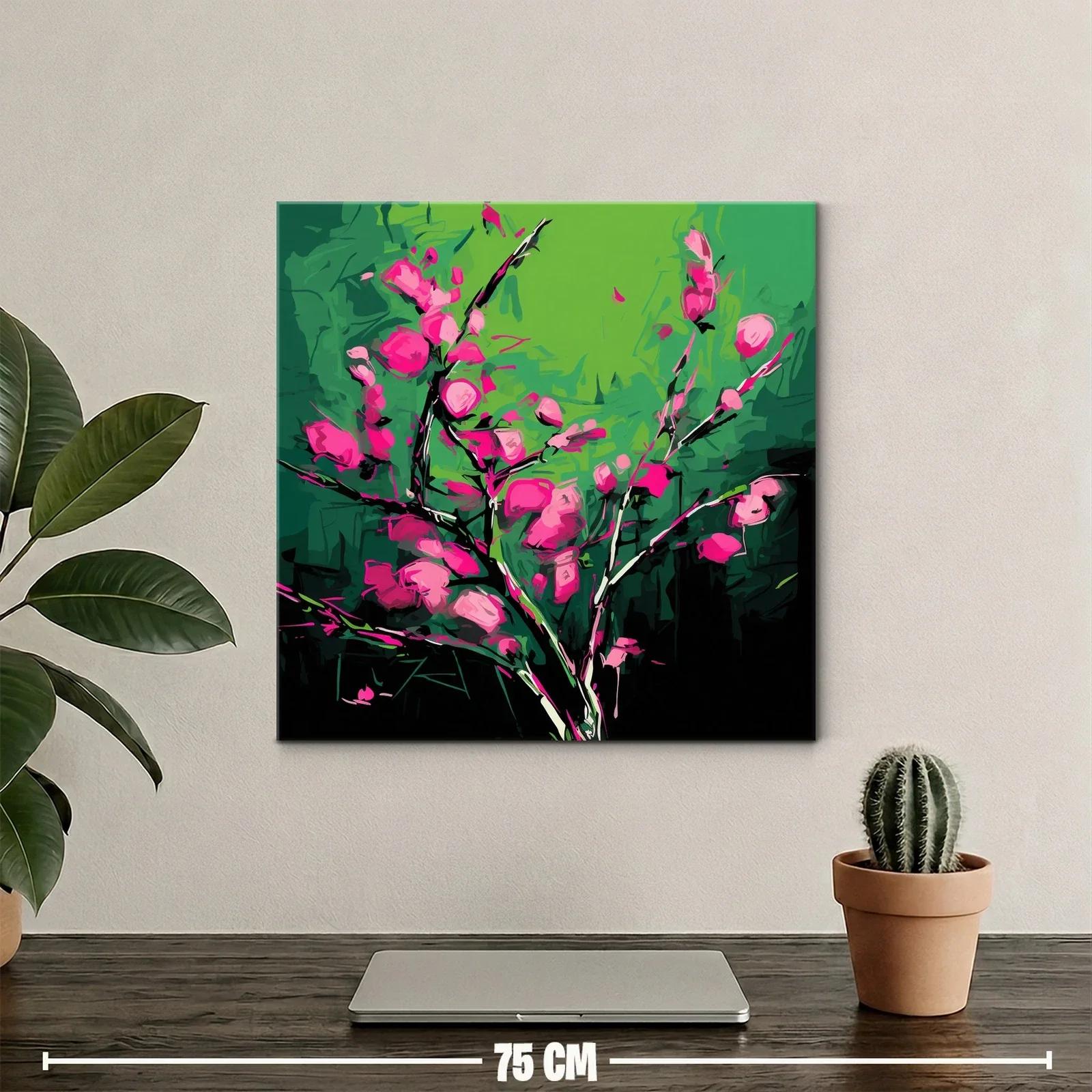 Cuadro vibrante con flores fucsias sobre fondo verde — miniatura 2