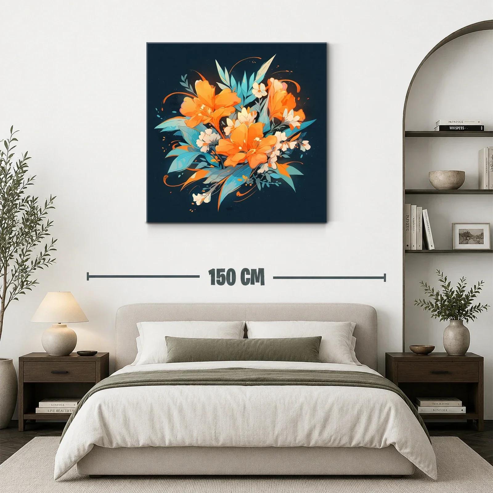 Composición floral vibrante con tonos naranjas y azules — miniatura 3