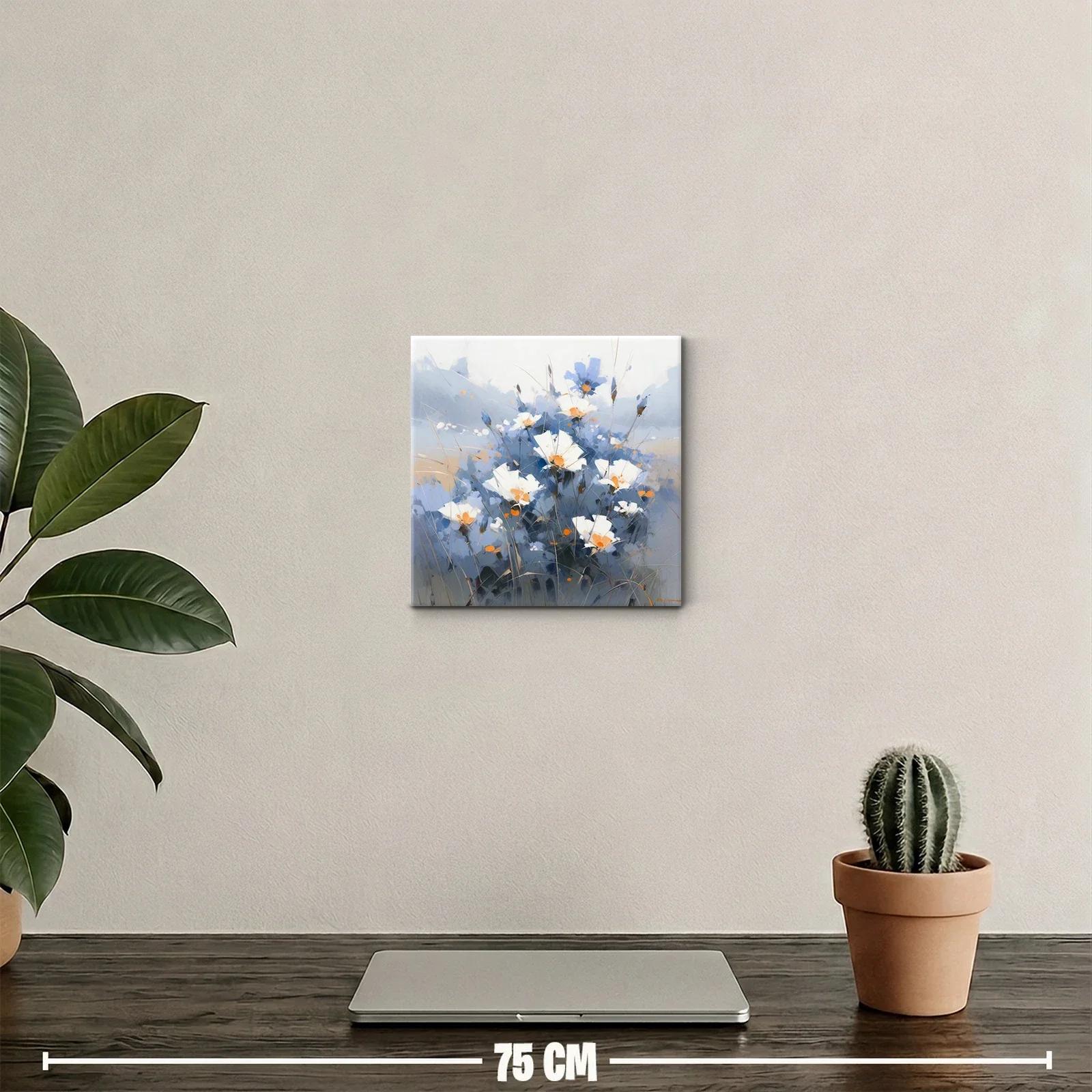 Cuadro decorativo con flores blancas y tonos azules suaves — miniatura 2