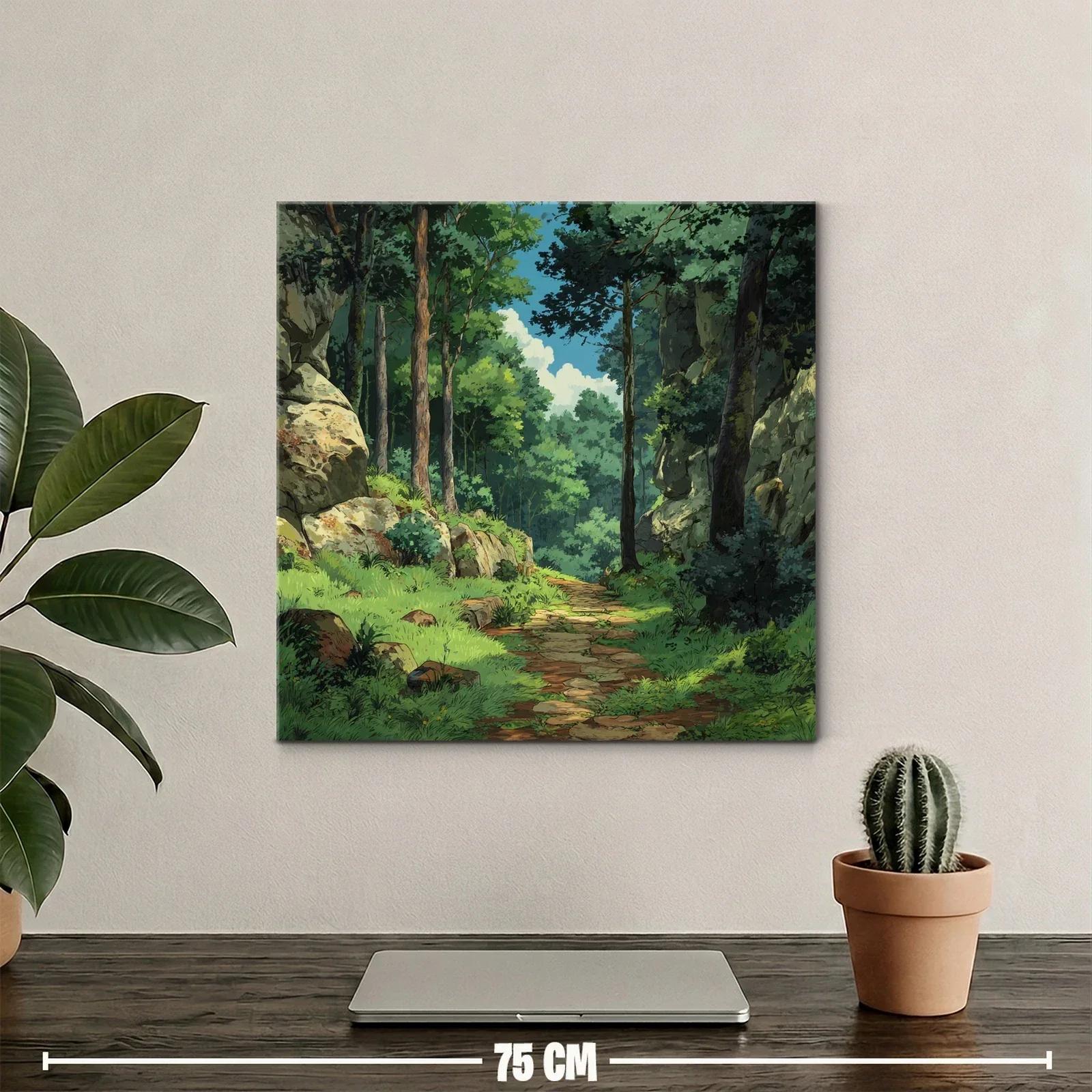 Camino entre árboles y rocas en bosque frondoso y tranquilo — miniatura 2