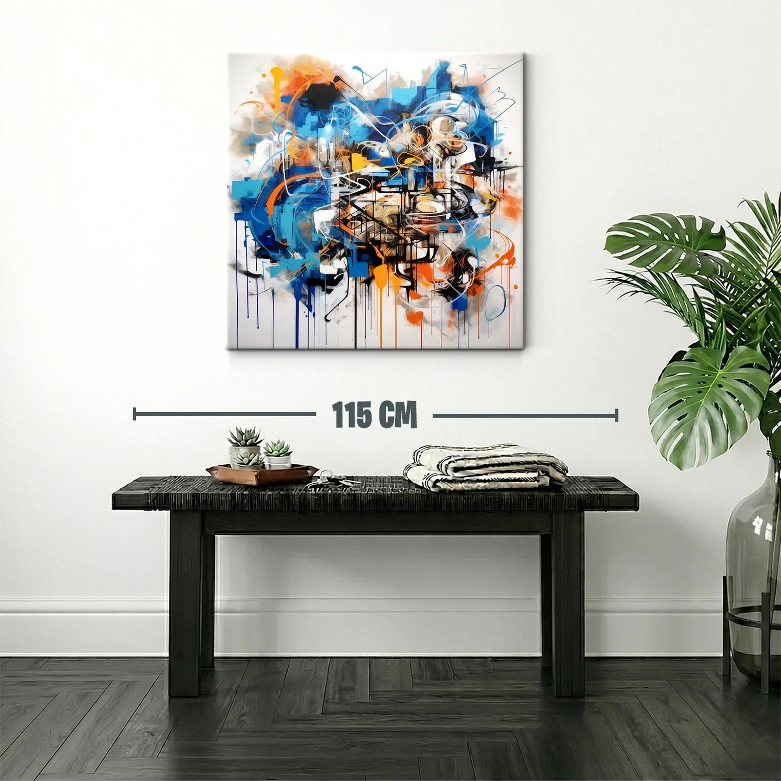Cuadro Abstracto con Dinámicos Trazos en Azul y Naranja — miniatura 2