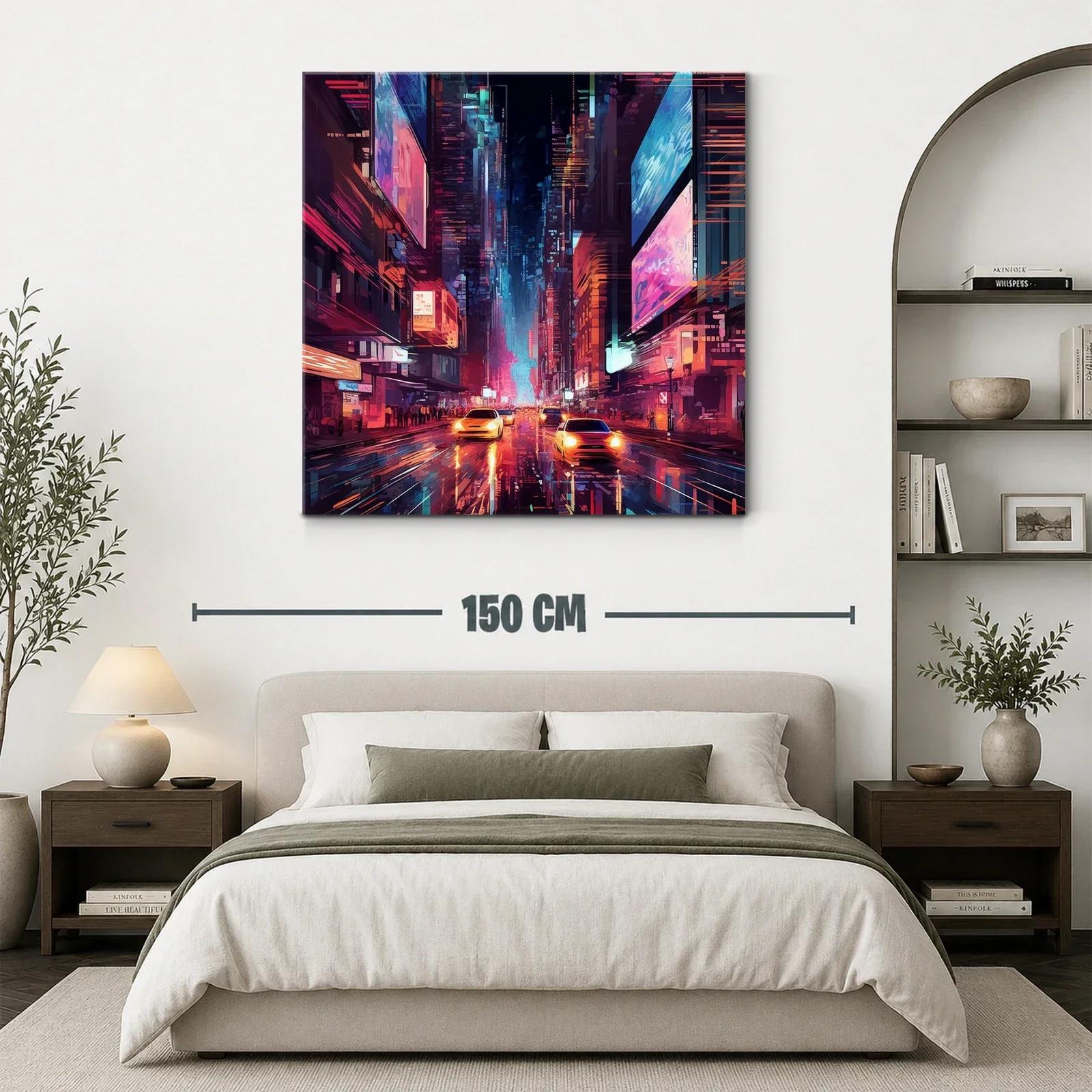 Ciudad nocturna vibrante con luces de neón y tráfico urbano — miniatura 3