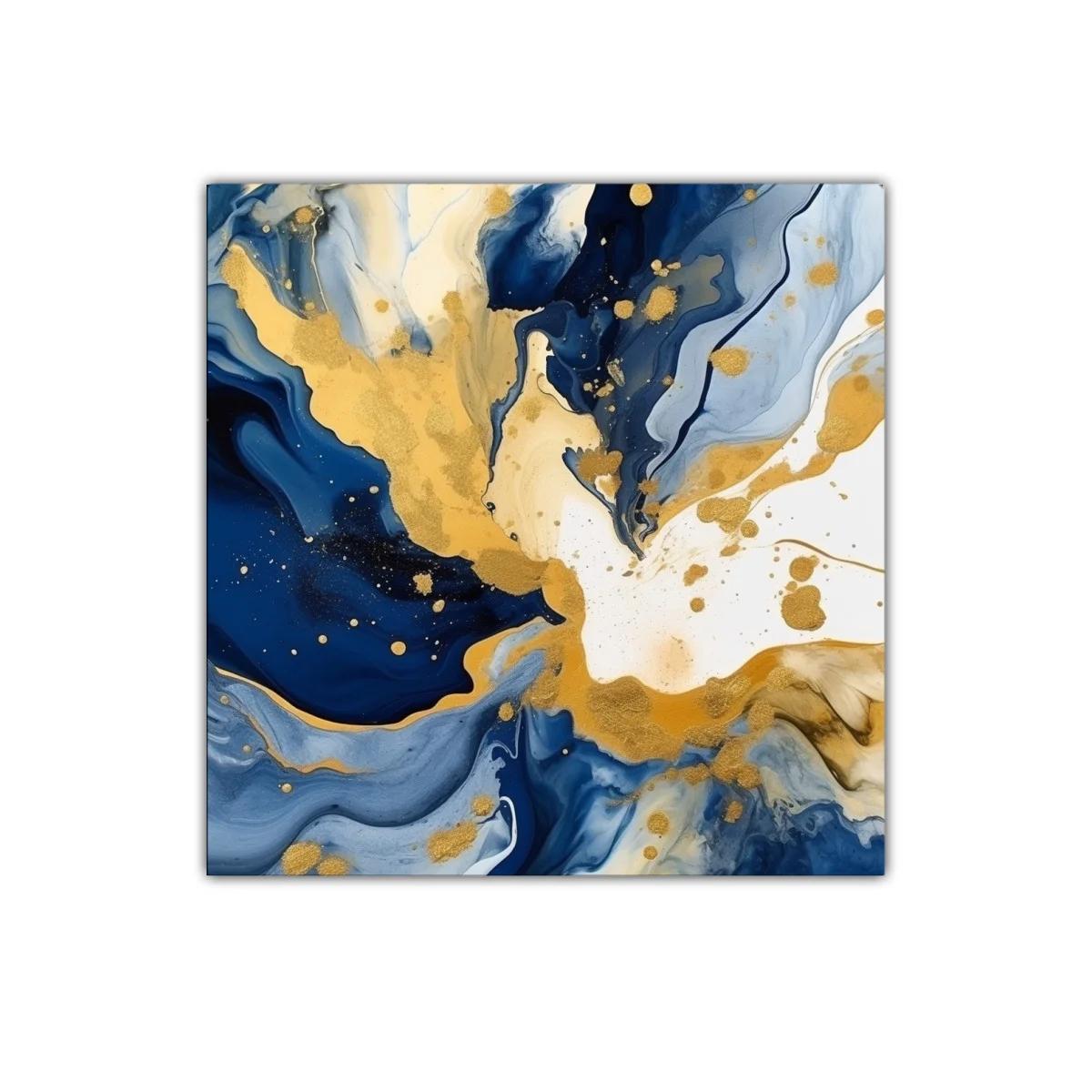 Arte abstracto con tonos dorados y azul profundo