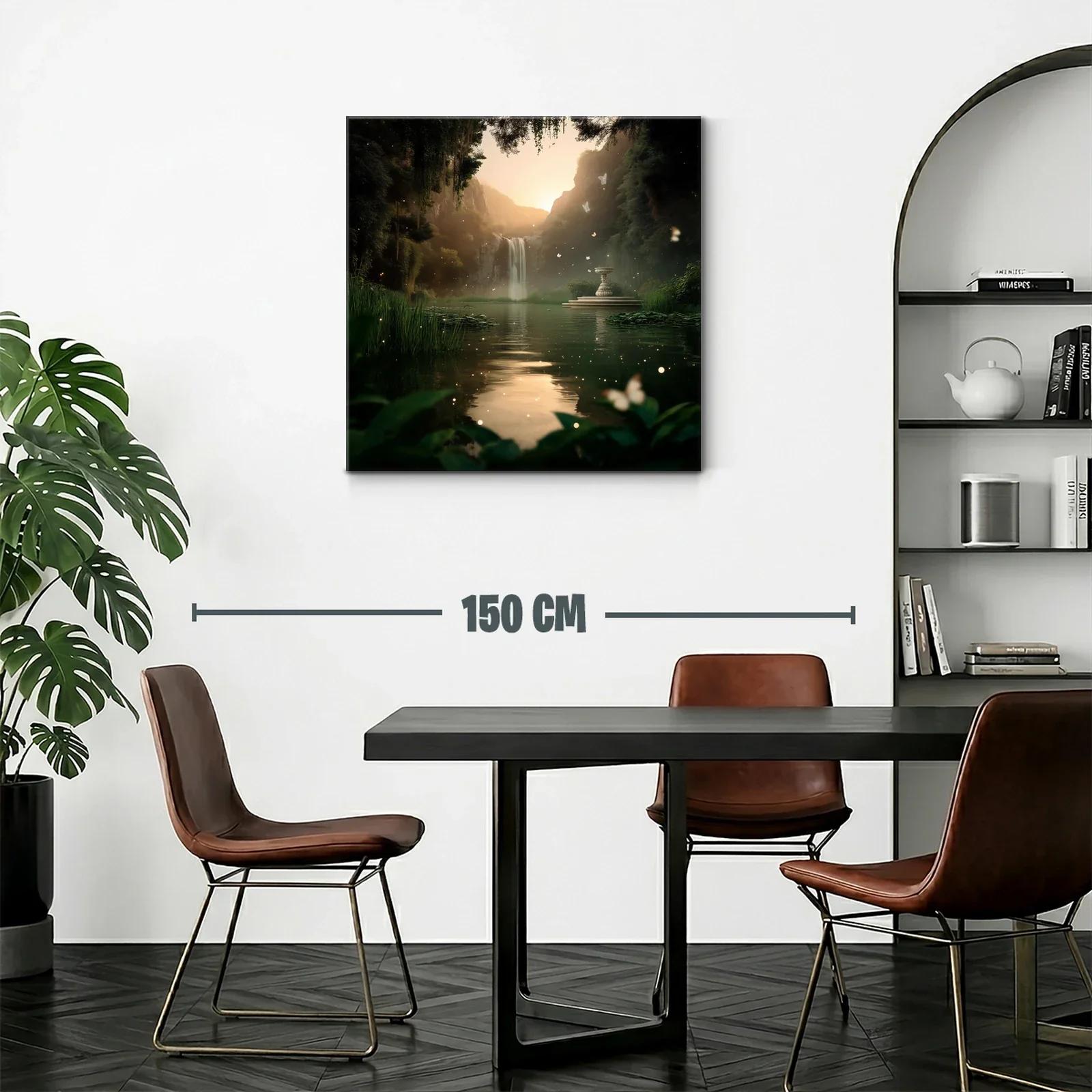 Paisaje místico con cascada y mariposas al atardecer — miniatura 2