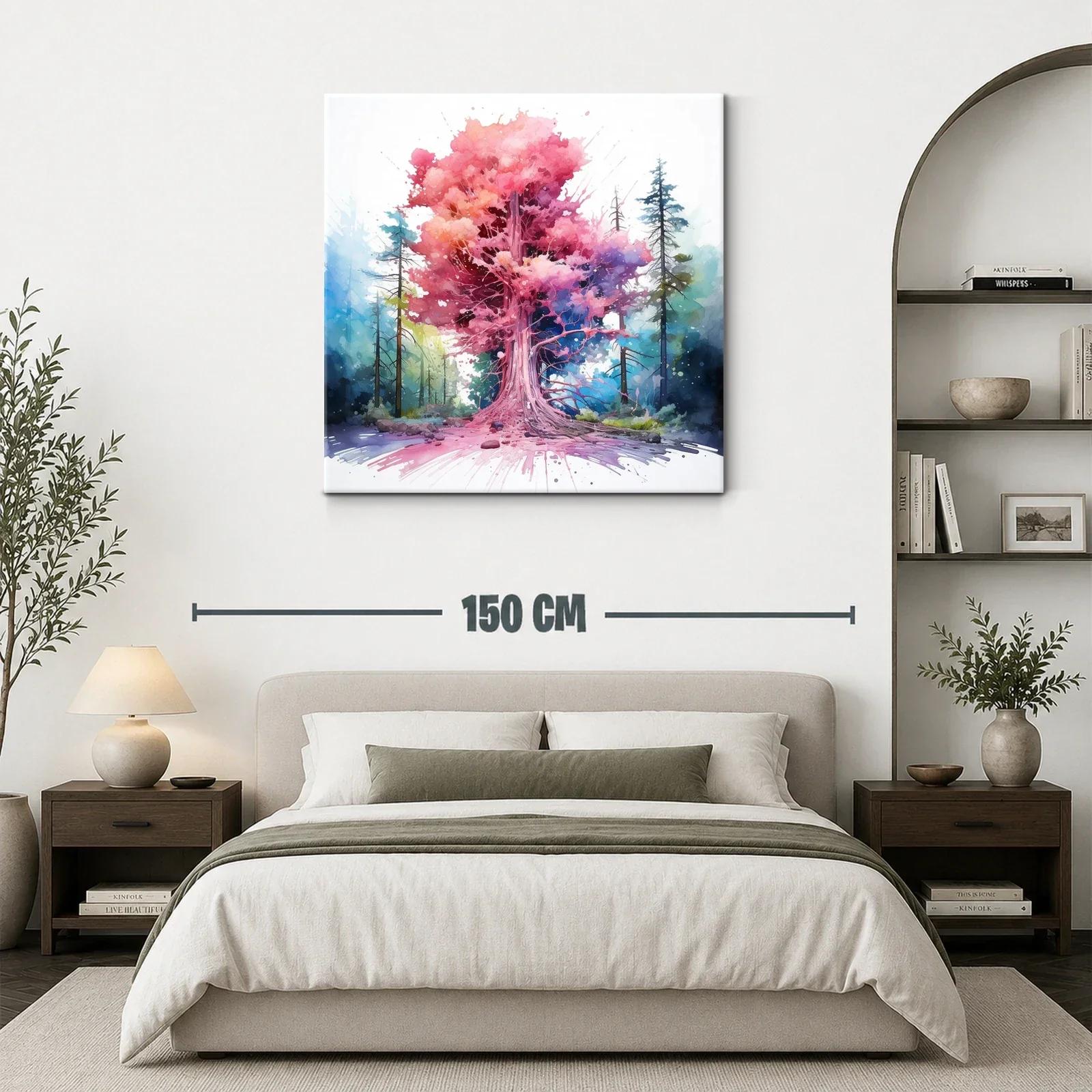 Árbol vibrante con tonos rosas y azules en bosque místico — miniatura 3