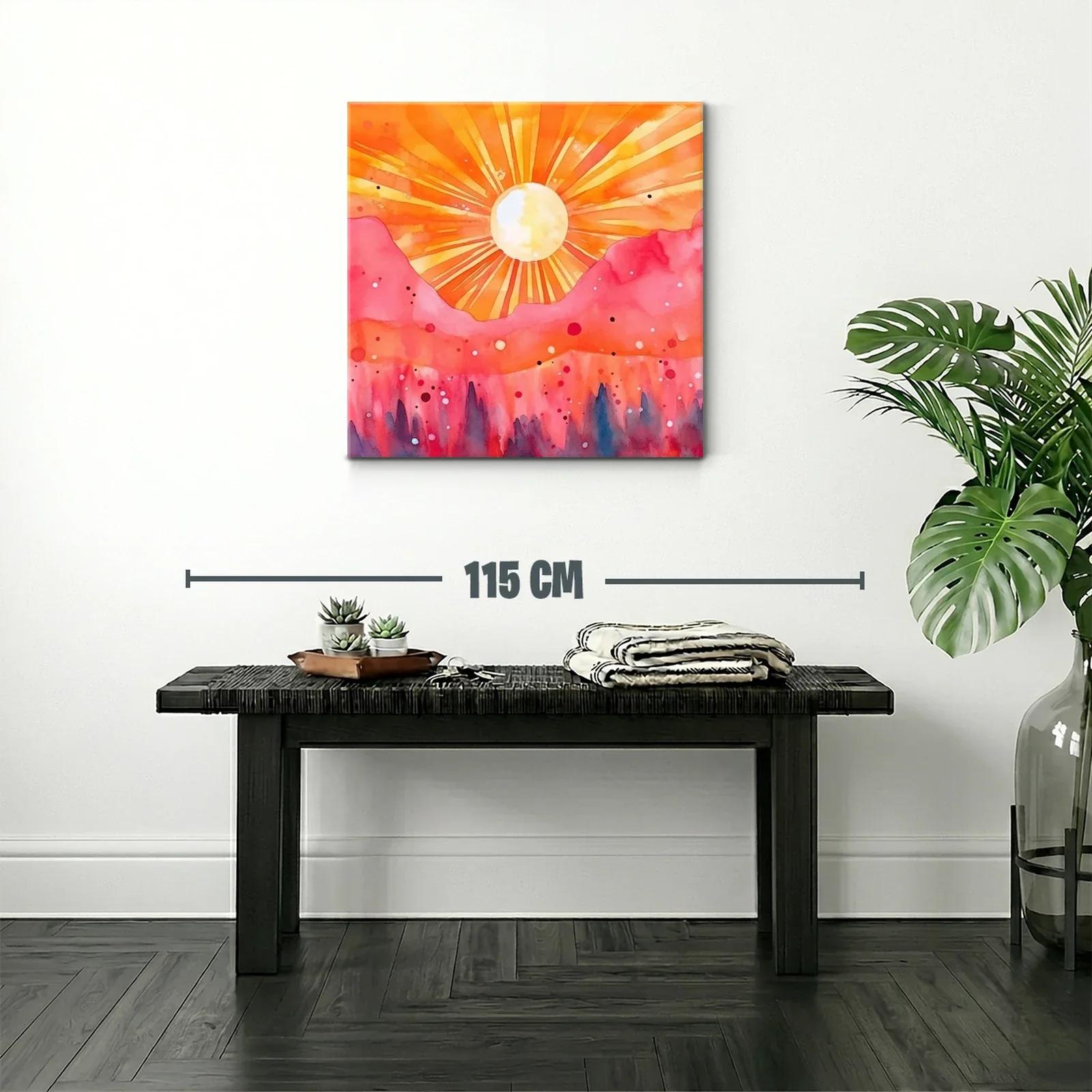 Atardecer vibrante con montañas rosa y sol radiante — miniatura 2