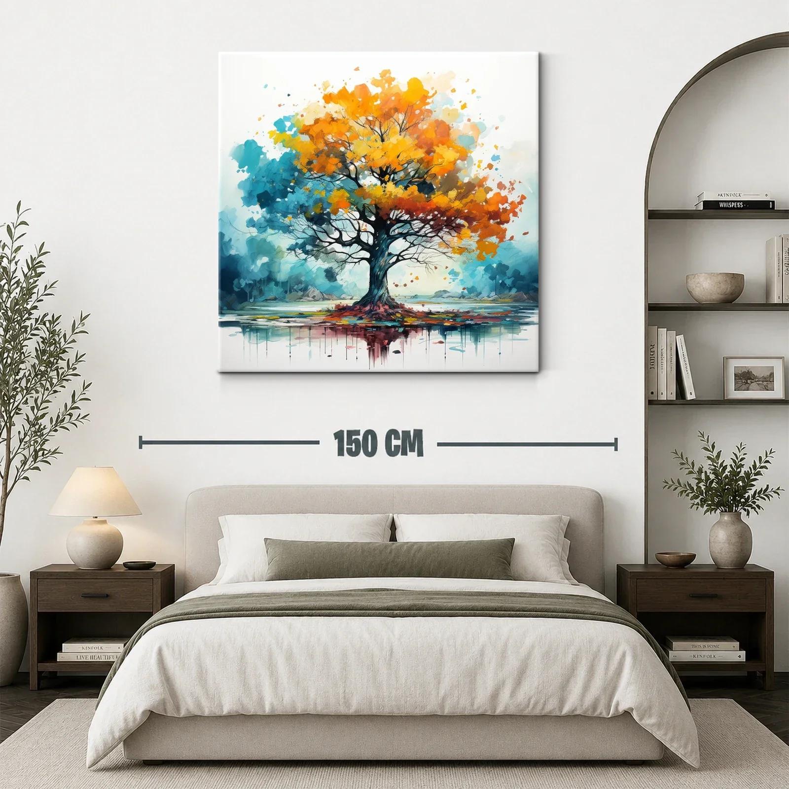 Árbol vibrante con hojas otoñales y reflejo en agua — miniatura 3