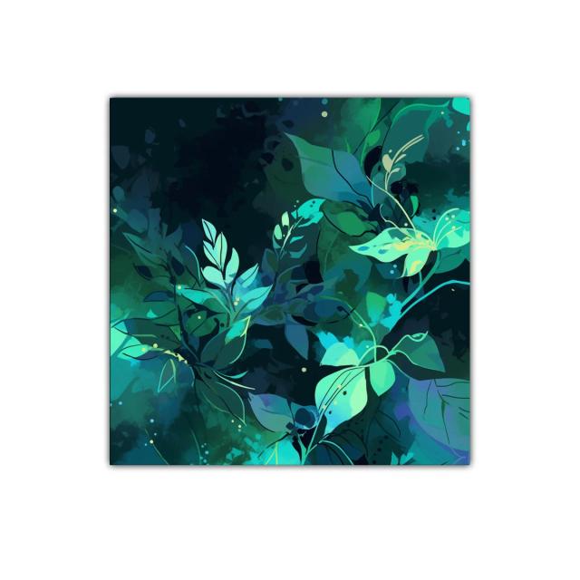 Cuadro decorativo con hojas en tonos azul y verde profundo