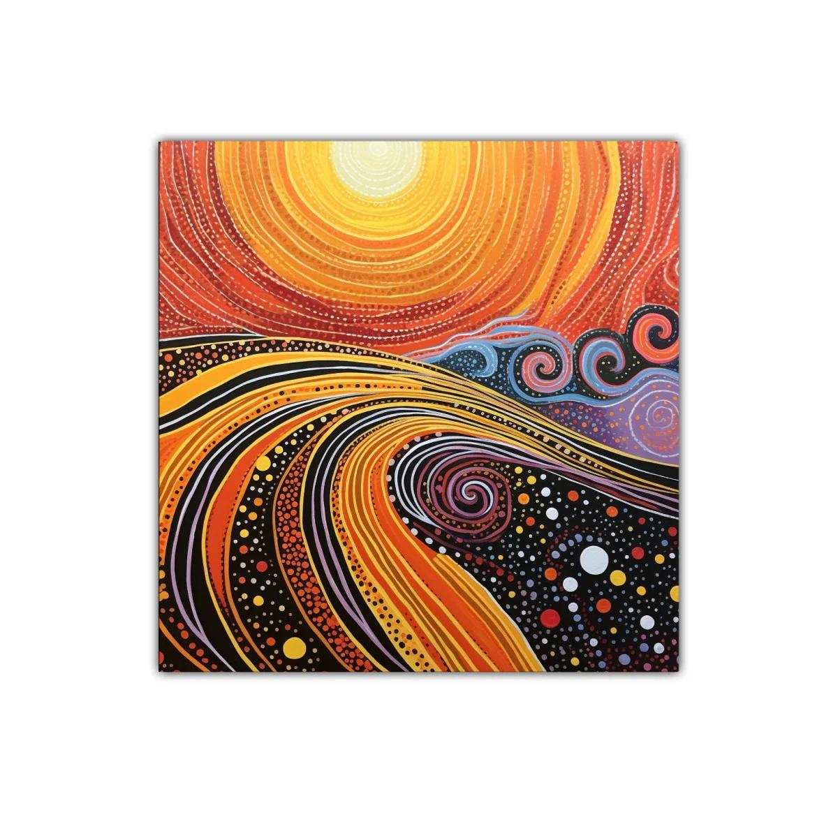 Cuadro abstracto con espirales y ondas en tonos cálidos — imagen principal