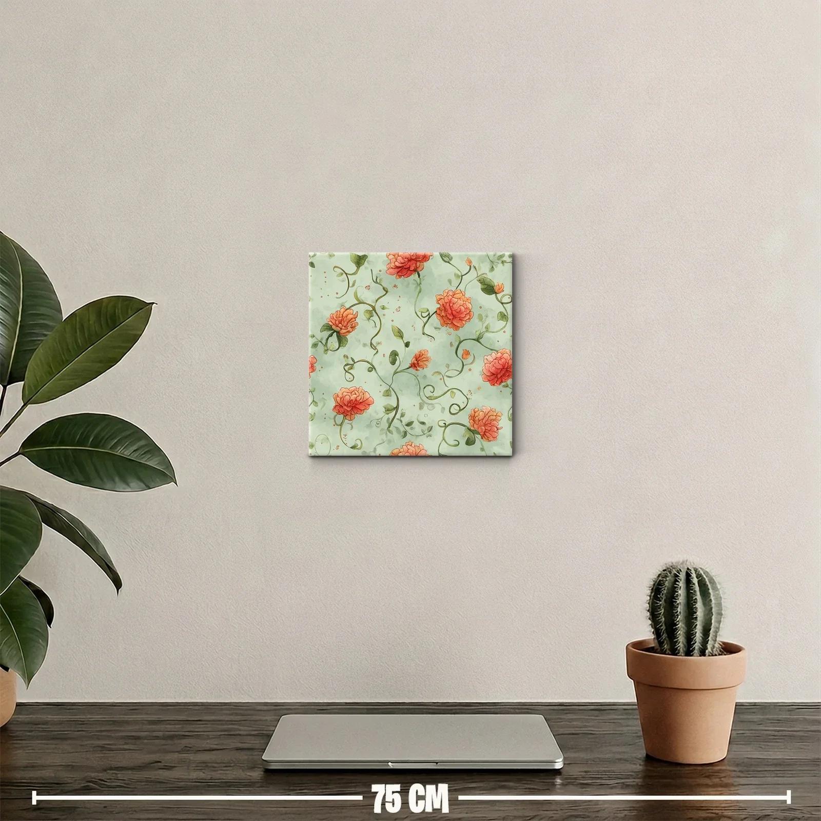 Cuadro decorativo floral con delicados tonos verdes y coral — miniatura 2