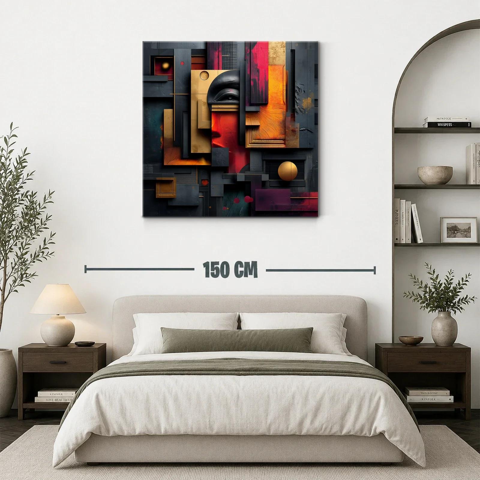 Composición abstracta con rostro y geometría en tonos cálidos — miniatura 3