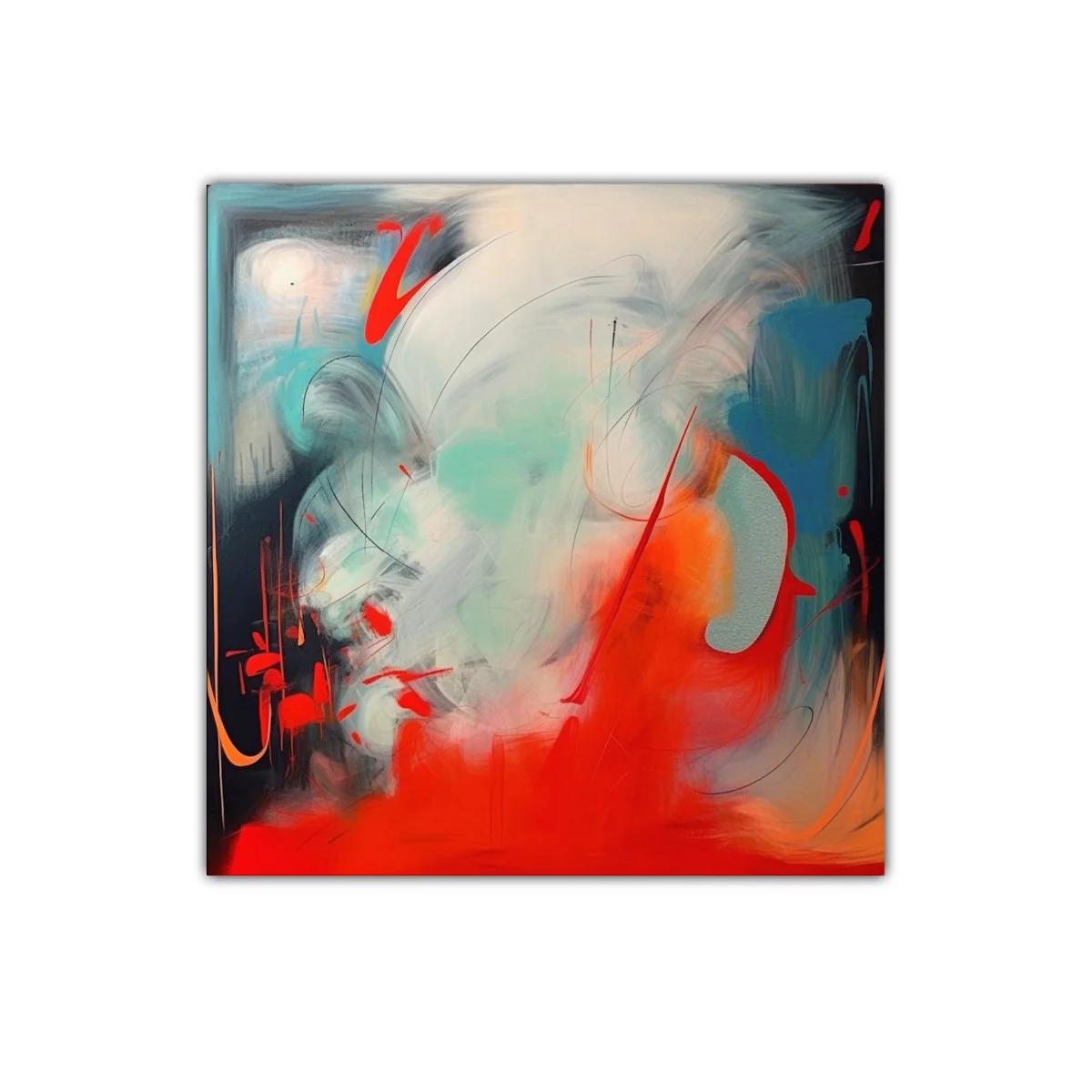 Cuadro abstracto con vibrantes tonos rojos y turquesas — imagen principal