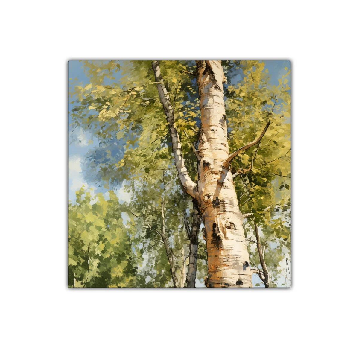 Árbol de abedul con follaje en tonos verdes y cielo azul — miniatura 1