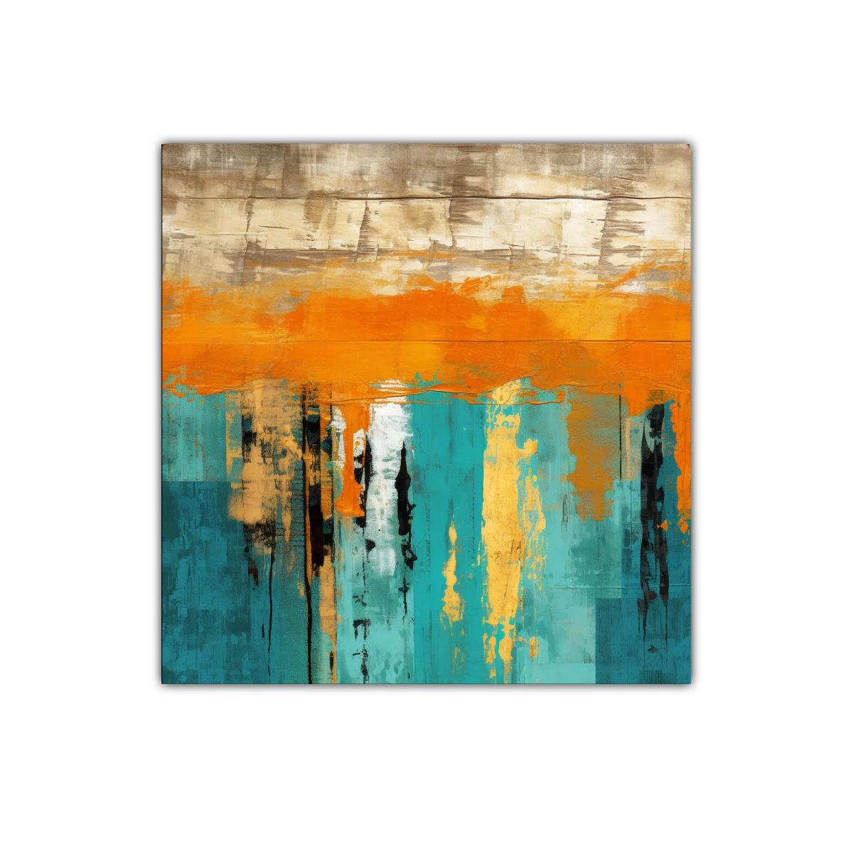 Cuadro abstracto con vibrantes tonos turquesa y naranja — imagen principal