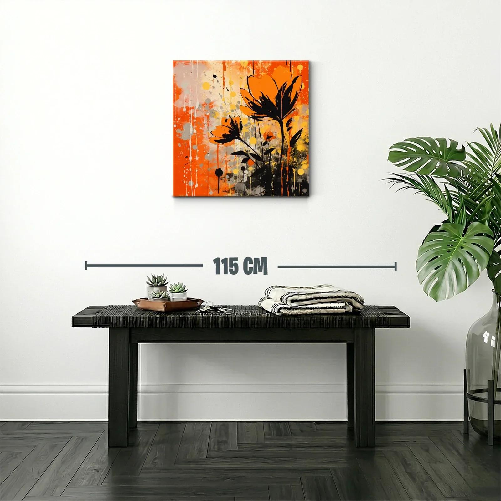 Cuadro floral con vibrante contraste en tonos naranja y negro — miniatura 2