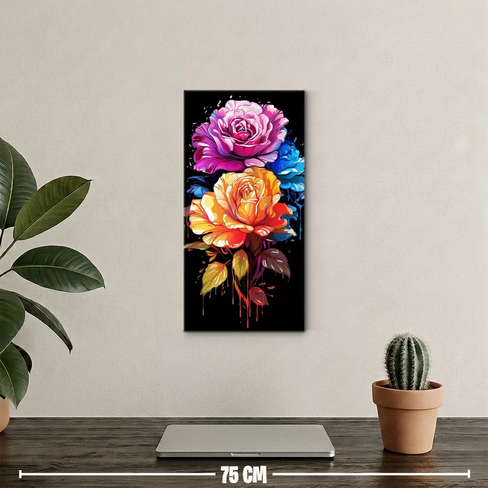 Cuadro ramo de rosas con rosa azul y goteos expresivos — miniatura 2