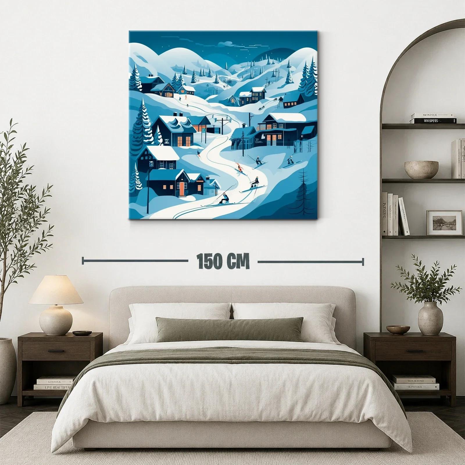 Paisaje invernal con esquiadores en montaña nevada — miniatura 3