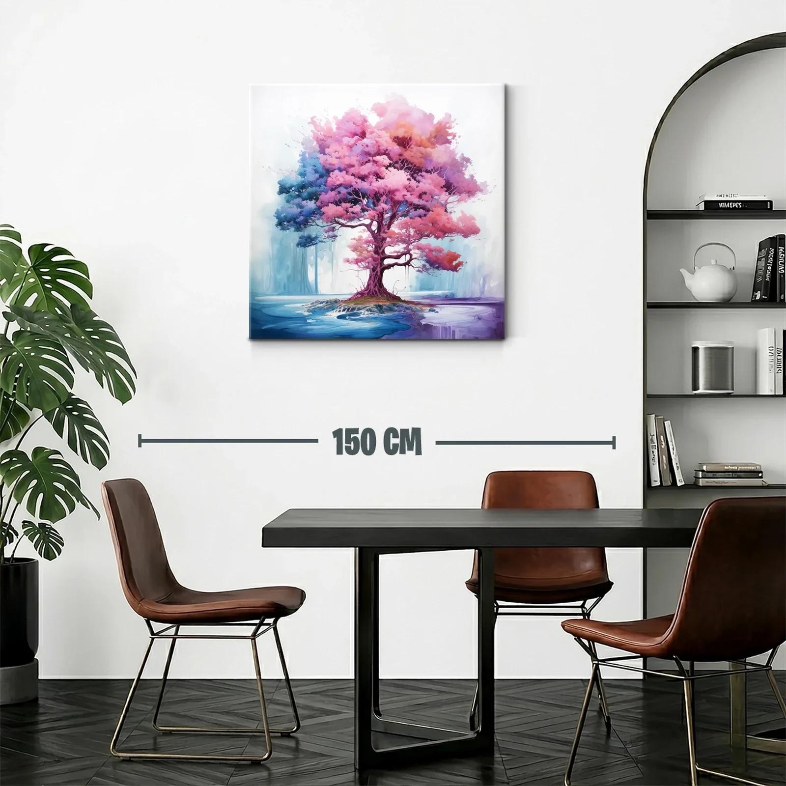 Árbol vibrante con tonos rosas y azules en paisaje onírico — miniatura 2