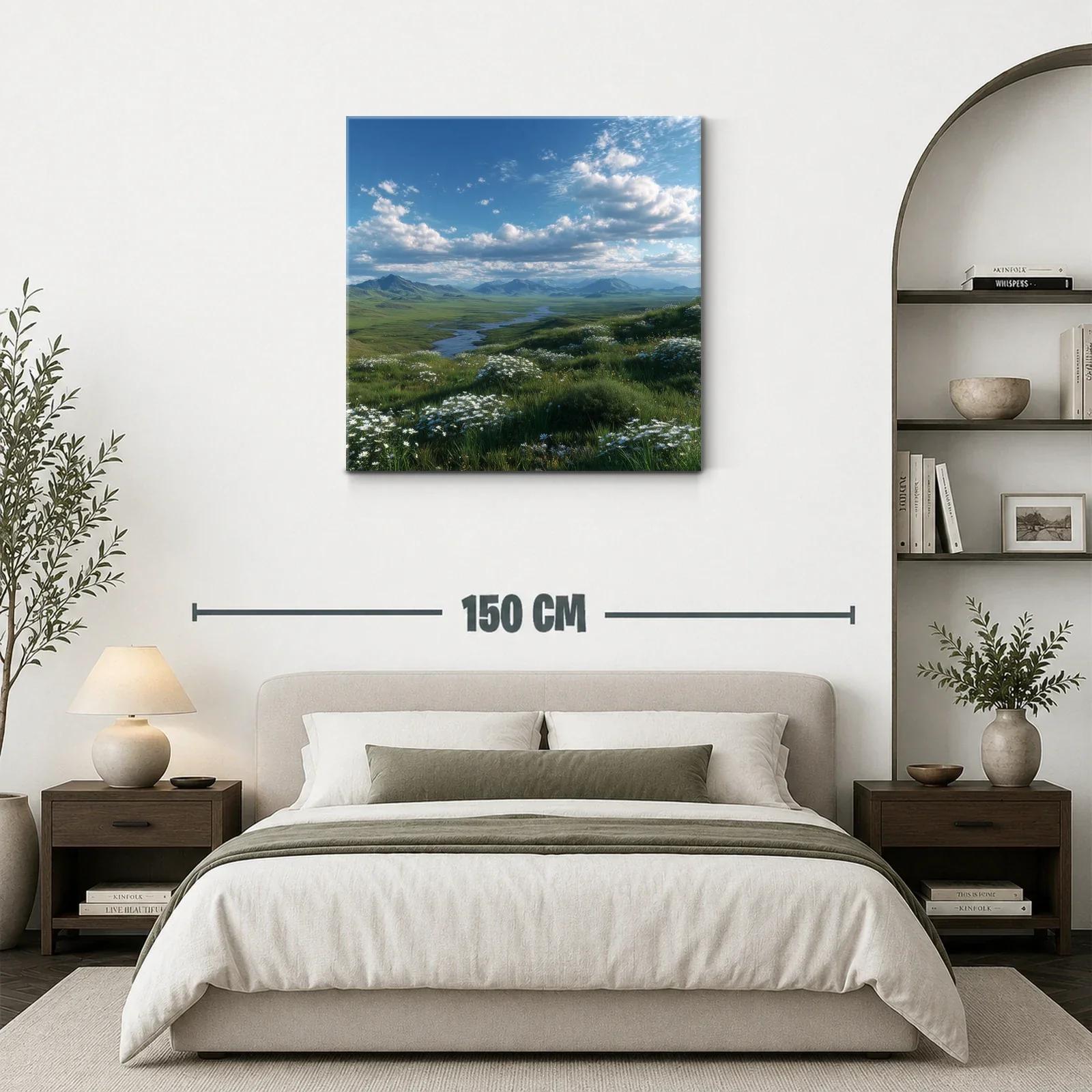 Paisaje campestre con flores blancas y cielo azul — miniatura 3