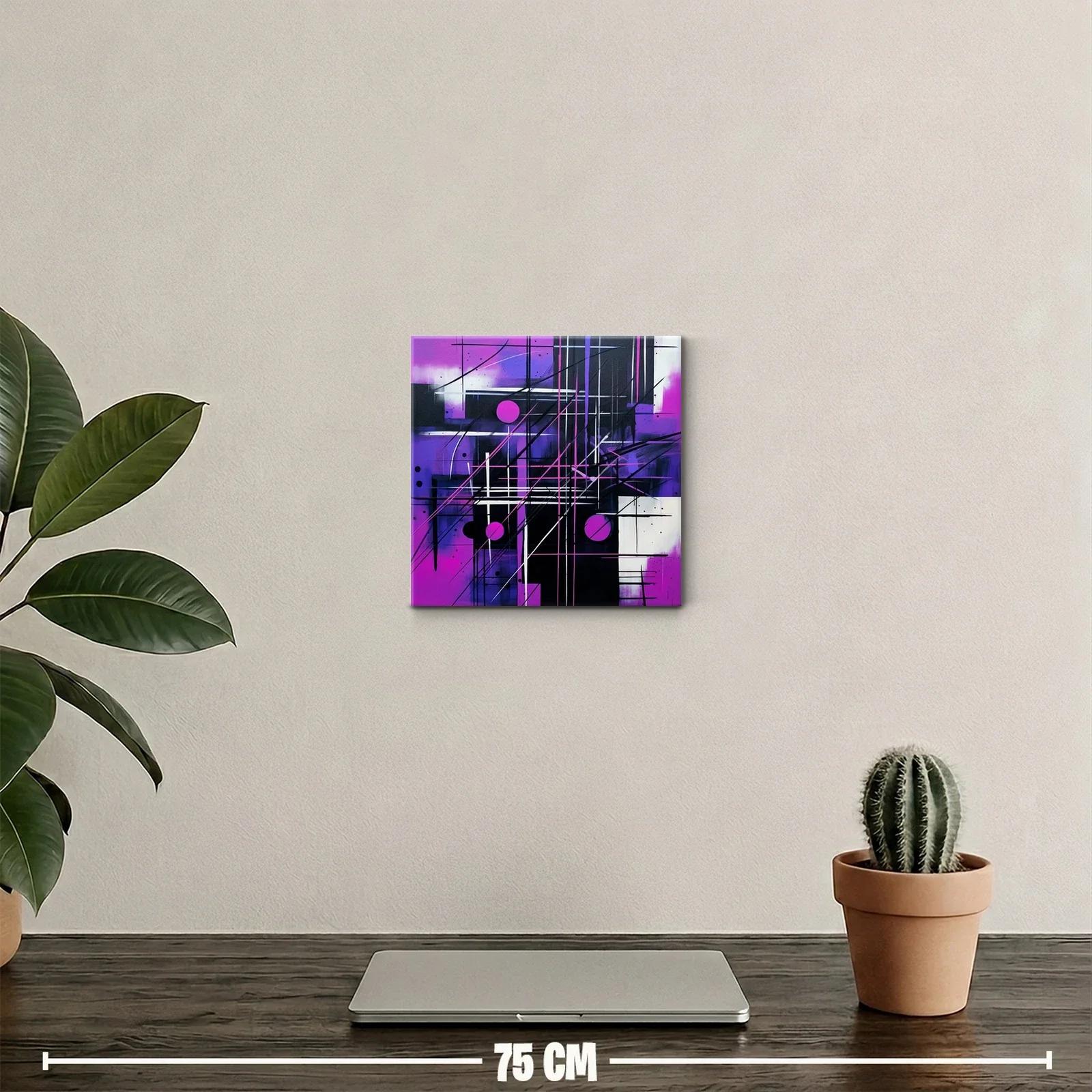 Cuadro abstracto con líneas y formas geométricas moradas — miniatura 2