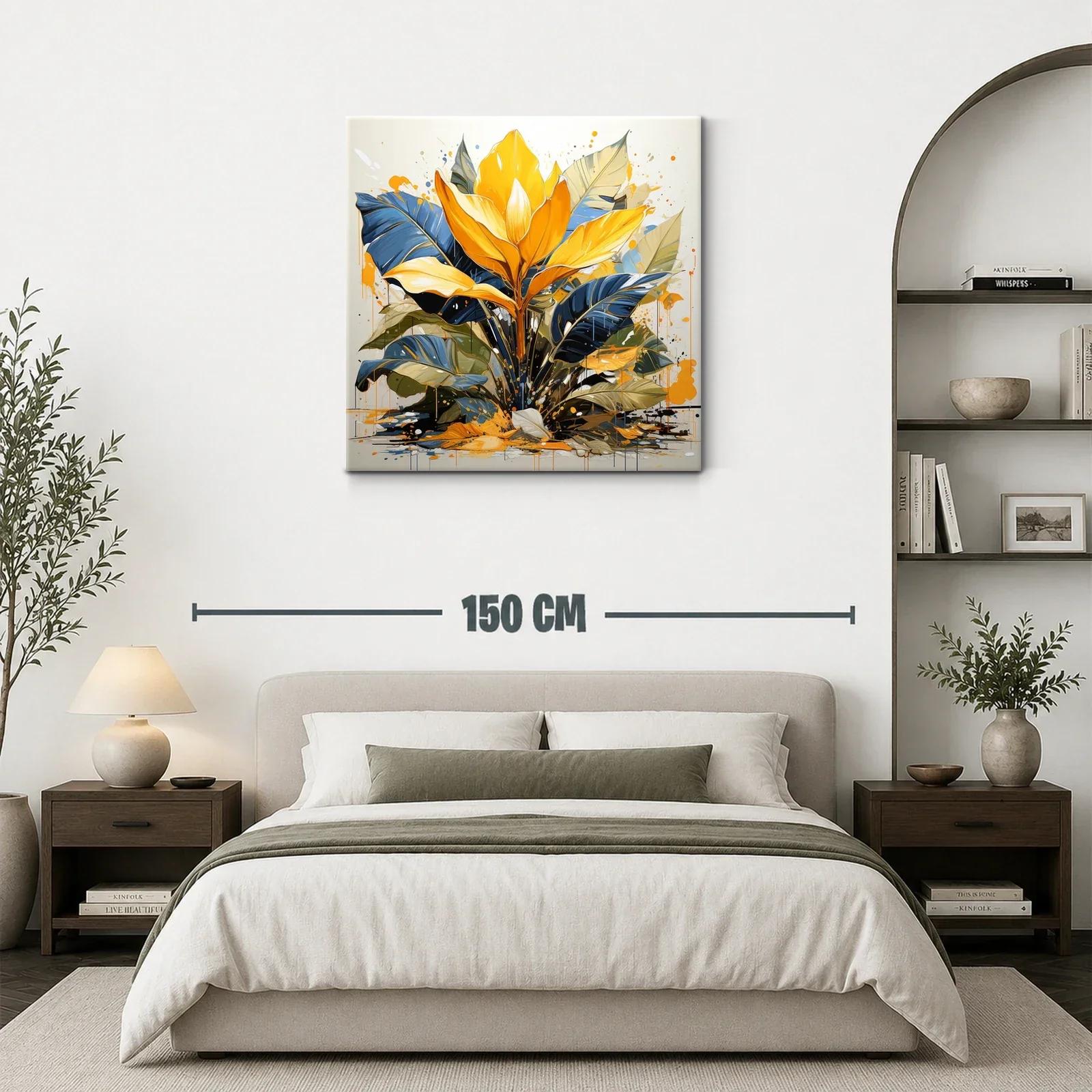 Cuadro de planta tropical en tonos amarillo y azul vibrante — miniatura 3