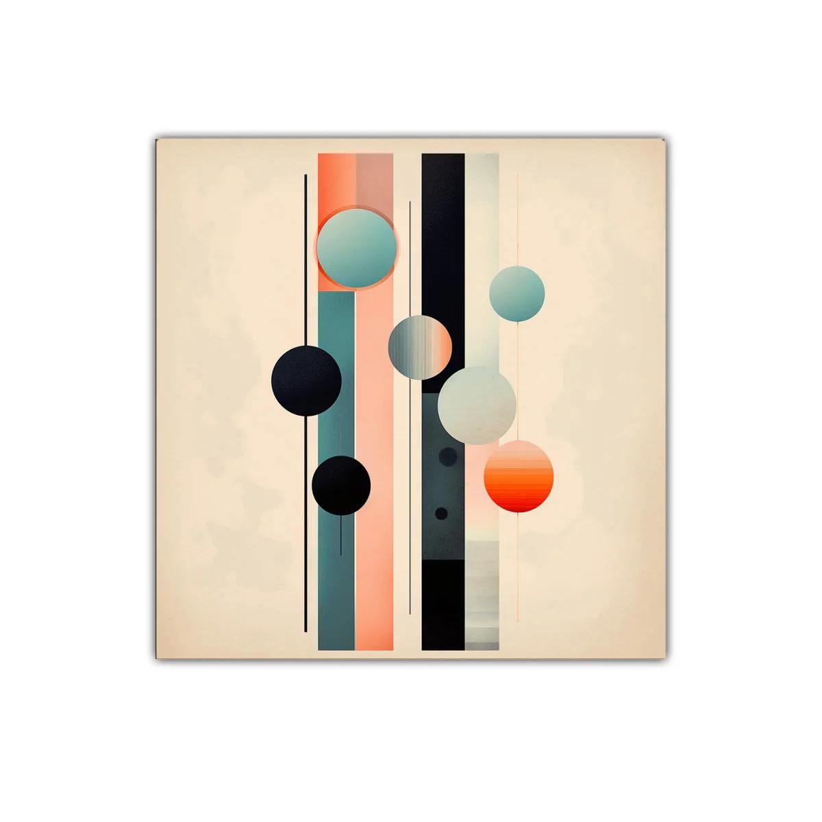 Composición geométrica con círculos y líneas verticales