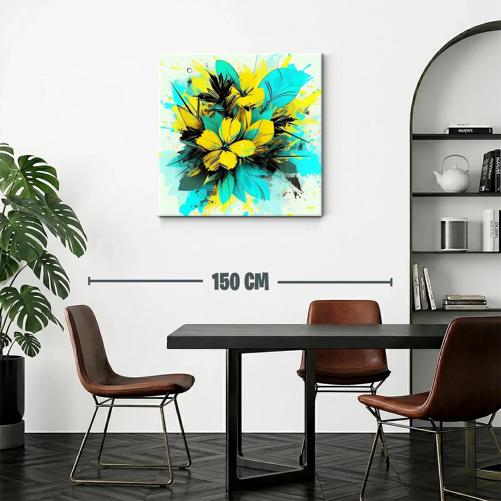 Composición de flores vibrantes en tonos turquesa y amarillo — miniatura 2