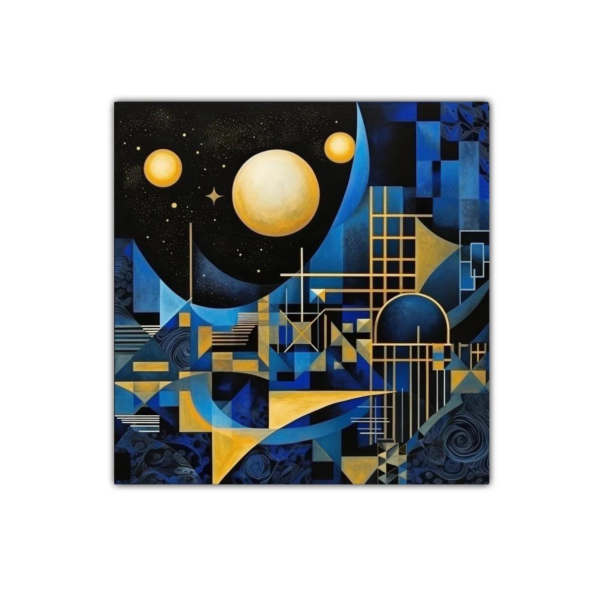 Cuadro decorativo con formas geométricas y esferas doradas — imagen principal