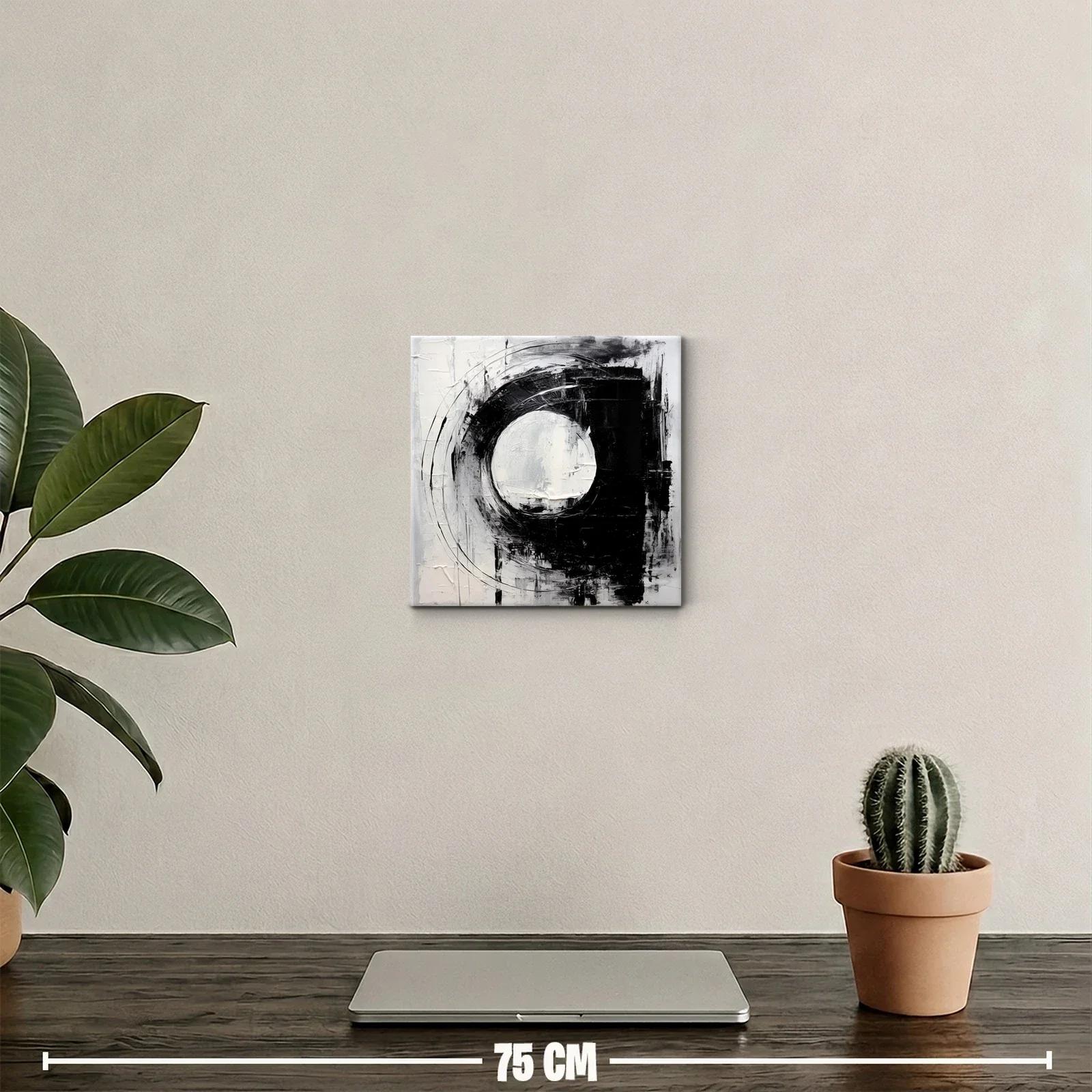 Cuadro abstracto con formas circulares en tonos blanco y negro — miniatura 2