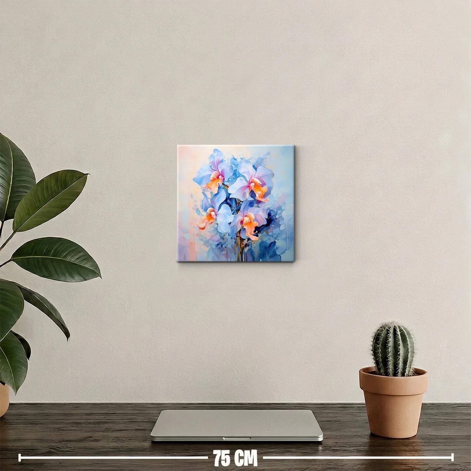 Cuadro decorativo con flores en tonos pastel azules y naranjas — miniatura 2