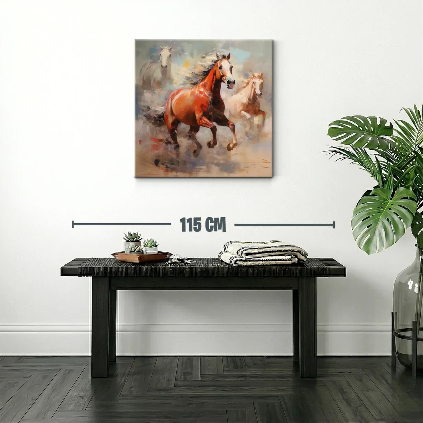 Cuadro de caballos en movimiento con tonos cálidos y suaves — miniatura 2