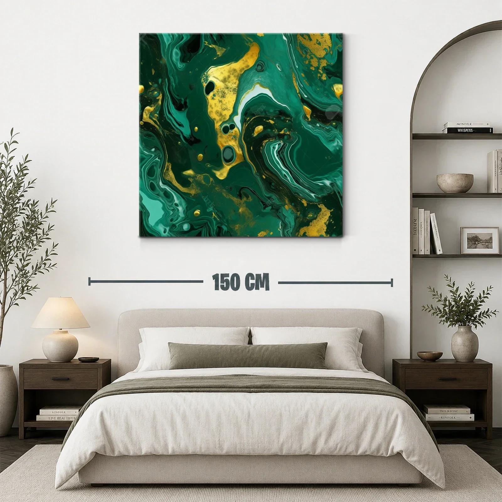 Arte Abstracto en Verde y Dorado con Movimiento Fluido — miniatura 3