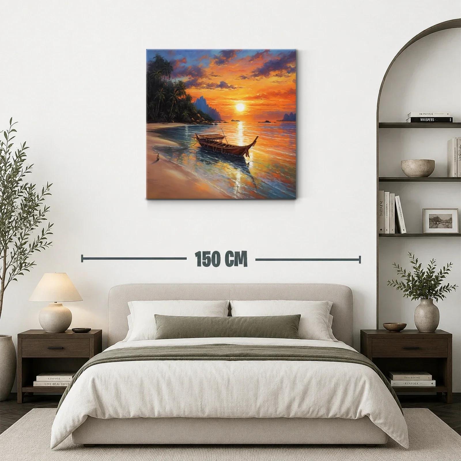 Atardecer sereno con barco en playa tropical — miniatura 3