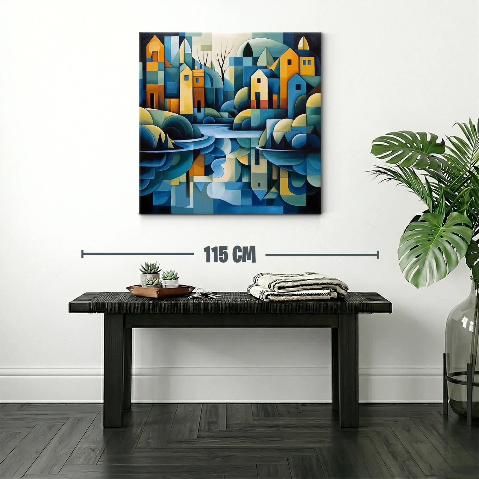 Paisaje urbano abstracto con reflejos en tonos azules y ocres — miniatura 2