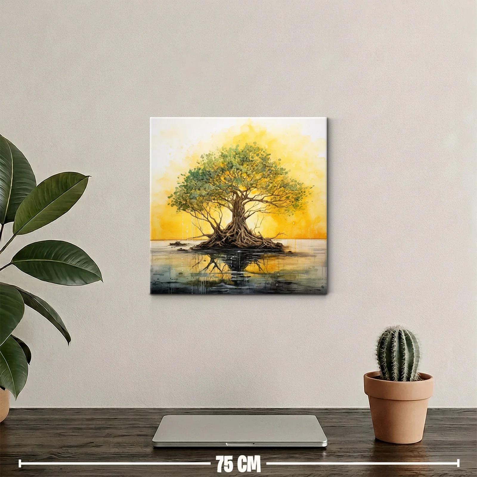 Árbol reflejado en agua con tonos dorados y verdes — miniatura 2