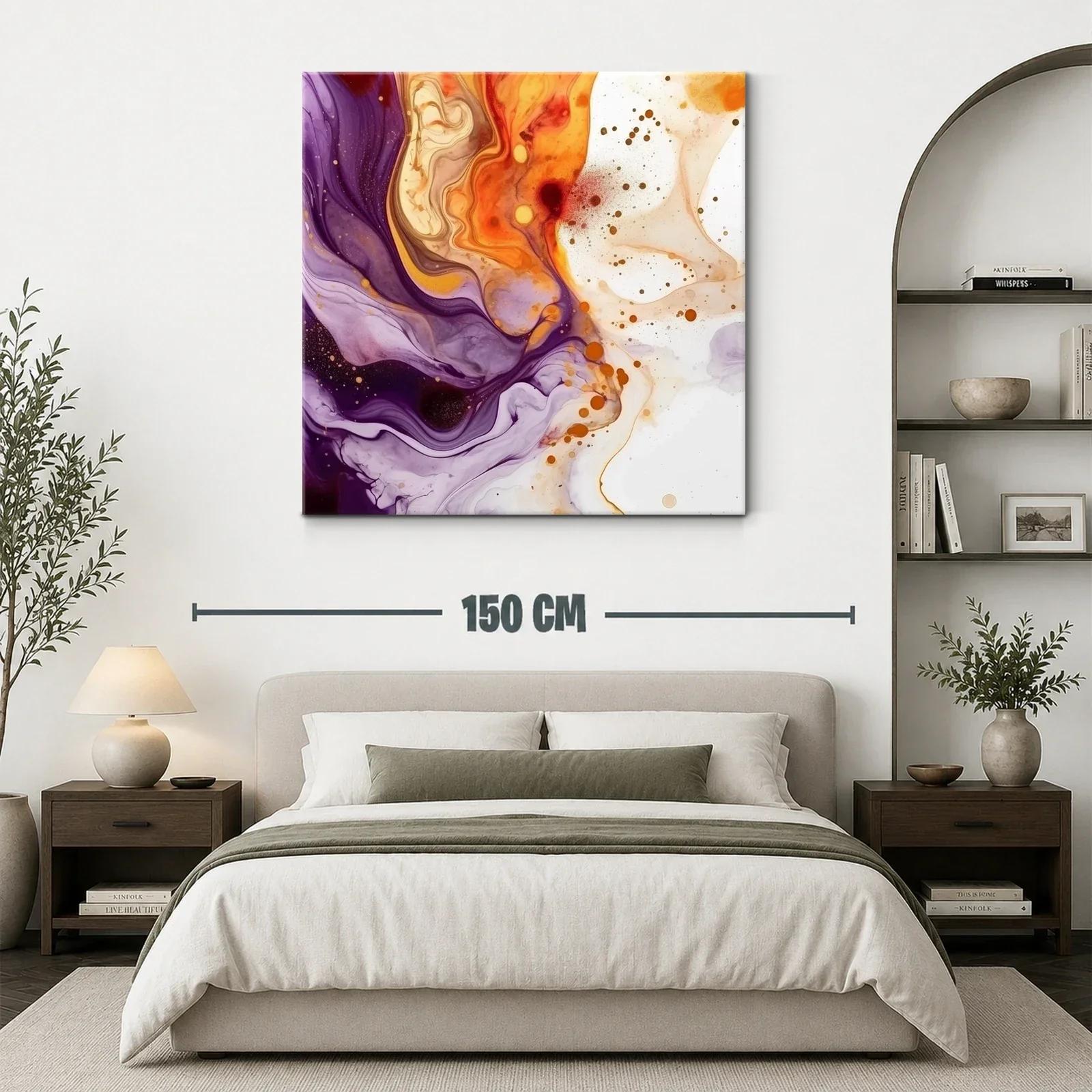 Cuadro abstracto con tonos cálidos y lilas vibrantes — miniatura 3