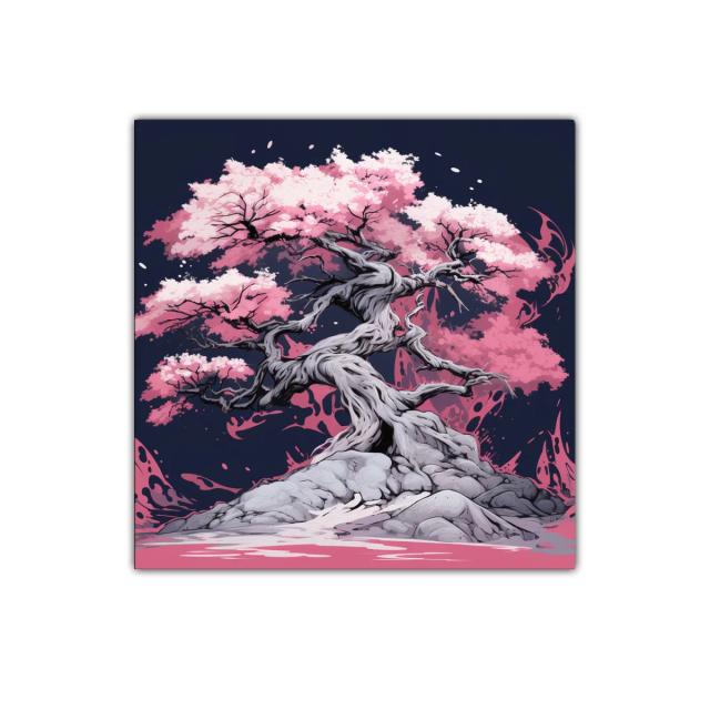 Árbol de Cerezo en Flor con Raíces Fuertes y Detalladas