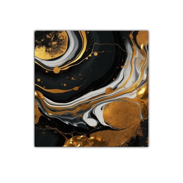 Cuadro decorativo abstracto en negro dorado y blanco elegante