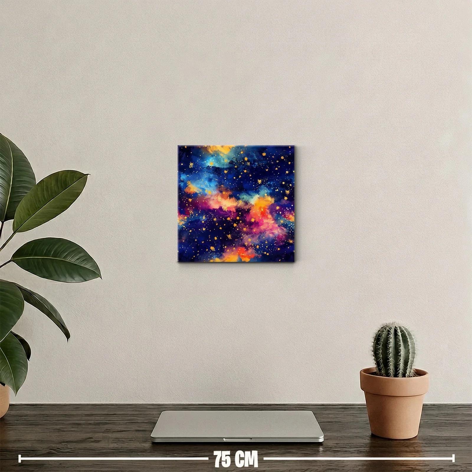 Cuadro abstracto vibrante con tonos azules y dorados — miniatura 2