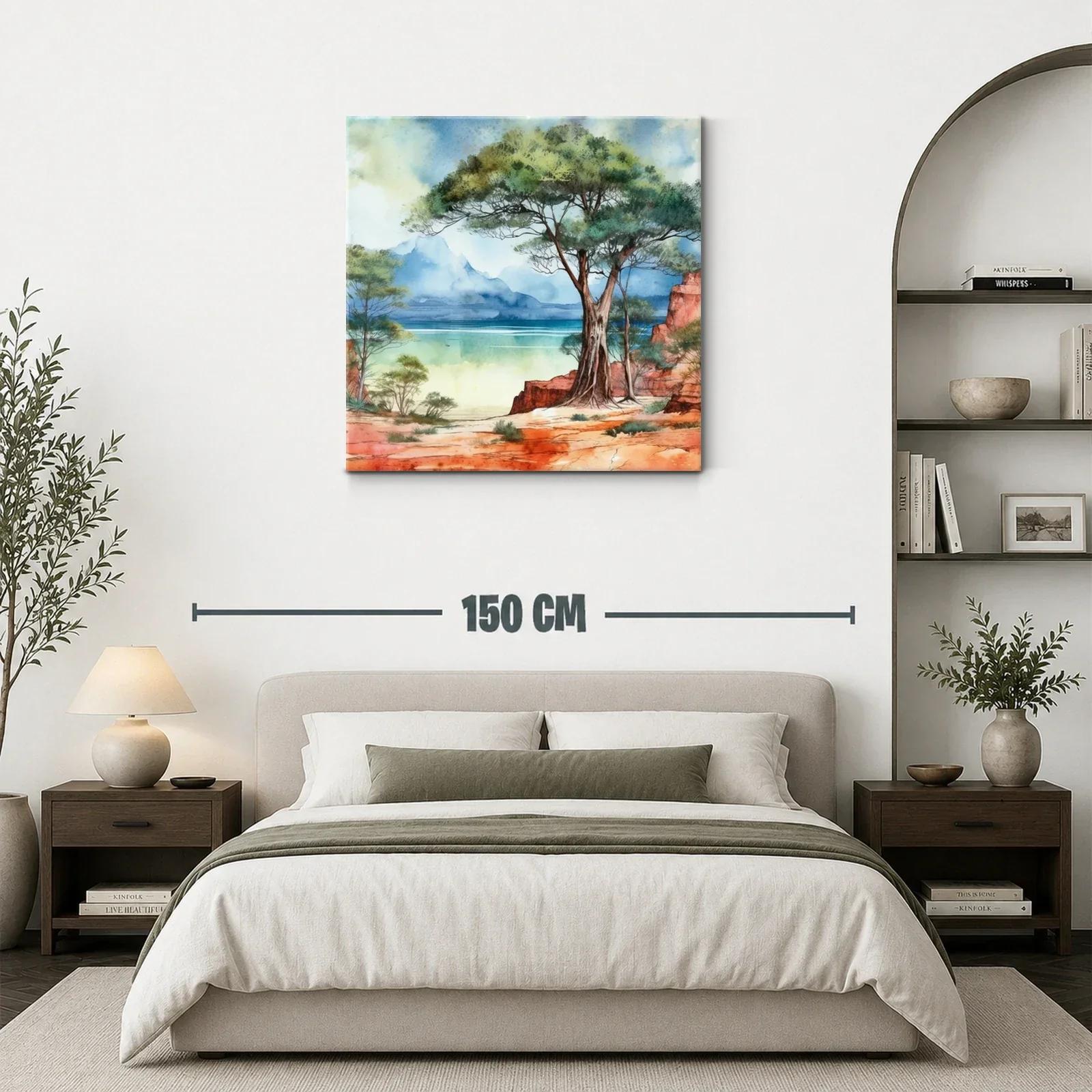 Paisaje natural con árbol y costa azul en tonos cálidos — miniatura 3