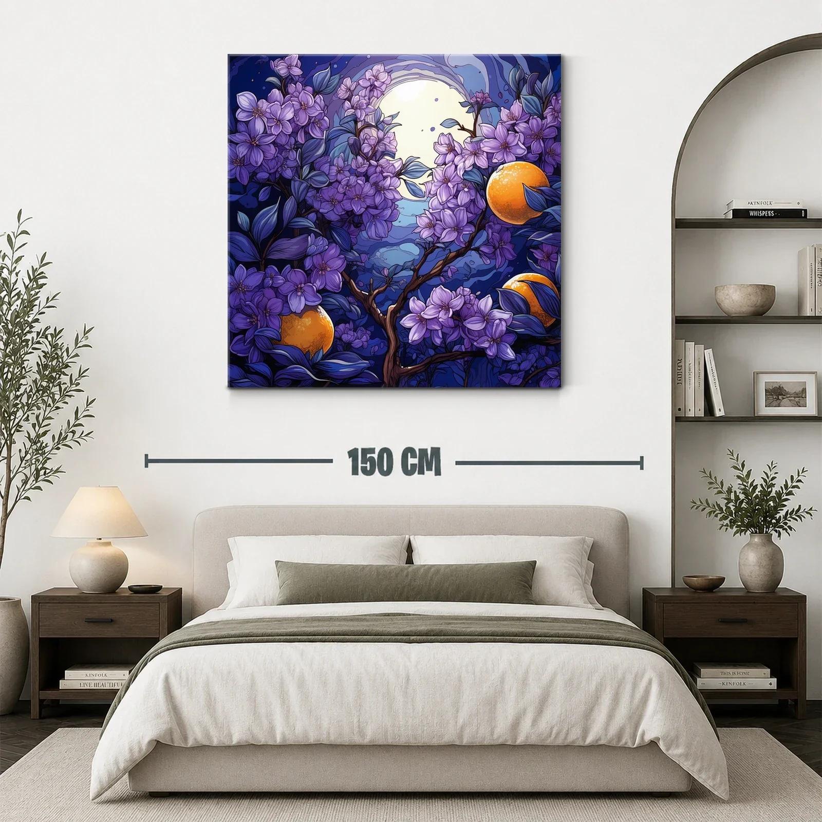 Flores violetas con luna llena y naranjas brillantes — miniatura 3